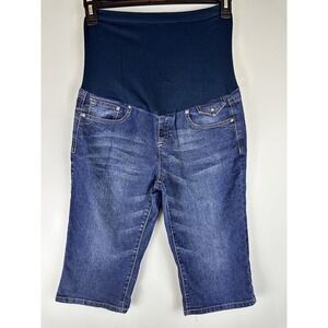 Denim Diva Maternity Bermuda Shorts Dark Wash Distressed Belly Band Size Med